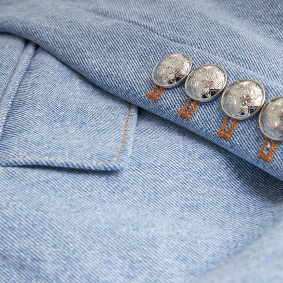 Veronica Beard Miller Dickey Blazer Denim Silver Crest Buttons Jacket Size 6 New - Picture 8 of 11